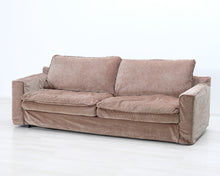 Load image into Gallery viewer, Furninova Kibo 3-istuttava kangassohva ruskeanharmaa
